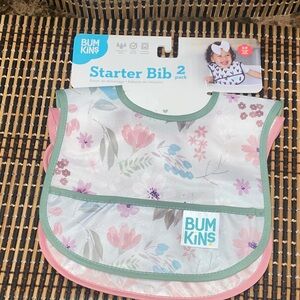 Bumkins Starter Bib 2-Pack - Pink and Green Floral